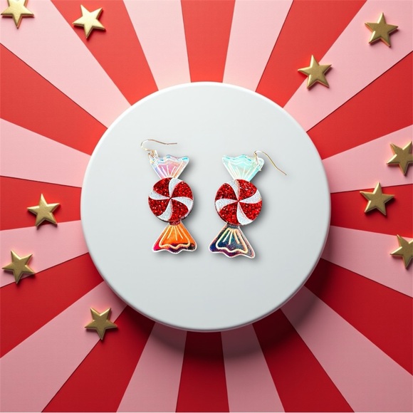 Christmas Peppermint Candy Earrings - Picture 7 of 7